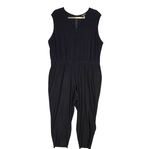 Eileen Fisher Stretch Crepe Sleeveless Black V Neck Jumpsuit XL - Picture 1 of 7